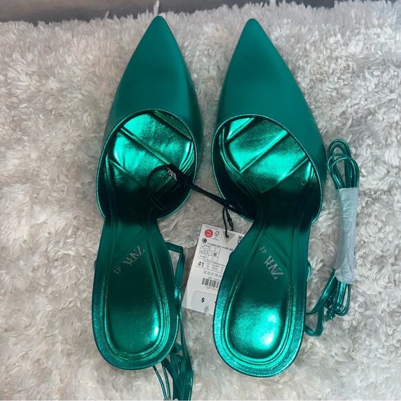 Zara Metallic Lace up High Heels - Picture 8 of 10